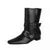 Square Toe Block Heels Boots - Black