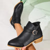 Point Toe Block Heels Boots - Black