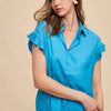 Annie Wear Relaxed Fit Ruffle Sleeve Woven Blouse Top - BRIGHT TEAL
