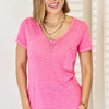 Zenana V-Neck Short Sleeve Slit T-Shirt - Fuchsia