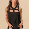 BiBi Rayon Span Jersey Cut Out with Straps Detailed - BLACK