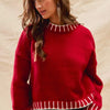 SO ME Loose Fit Christmas Holiday Sweater - RED/IVORY