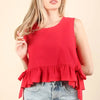 VERY J Side Tie Detail Ruffled Sleeveless Top - Tomato