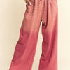 Davi & Dani Rhinestone Drawstring Wide Leg Pants - Deep Rose