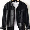 Men's Plus Size Striped Button Up Long Sleeve Shirt - Black