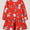 Children's Christmas Print Long Sleeve Dress - Red