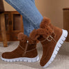 Fuzzy Trim Buckle Boots - Dark Brown