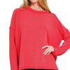 Zenana Full Size Exposed Seam Long Sleeve Corded Rib Knit Top Plus Size - RUBY