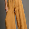 Umgee Full Size Rope Drawstring Wide Leg Pants Plus Size - Mustard