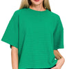 Zenana Full Size Double Knit Side Slits Hi Low Short Sleeve Top Plus Size - K GREEN