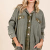 Mittoshop Mineral Washed Plaid Button Down Shacket - Olive