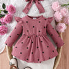 Children's Heart Print Ruffle Trim Bodysuit Dress with Headband - Peach Color