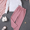 Children's Puff Sleeve Top and Pants Set - Dusty Pink