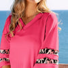 BiBi Leopard Print Contrast Tiered Sleeves Thermal Top - FUCHSIA