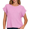 Zenana Short Sleeve Crew Neck Sweater - MAUVE