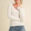 Aemi + Co Lettuce Hem Scoop Neck Long Sleeve Knit Top - White