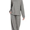 Zenana Soft Melange Hacci Long Slv Tee & Pants Set - Gray
