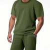 Men's Full Size Textured Round Neck Top and Shorts Set Plus SIze - Army Green
