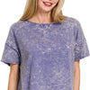Zenana Washed Crew Neck Short Sleeve Crop Box Tee - MARLIN