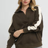 Umgee Color Block Polo Sweatshirt - ESPRESSO