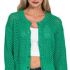 Zenana Button Down Lightweight Crochet Cardigan Sweater - K GREEN