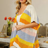 BiBi Openwork Striped Open Front Knit Cardigan - Denim/Must/Org/Blush