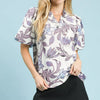 Umgee Lush Blossom Print Puff Sleeve Top with Ruffle Trim Detail - GREY