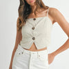 MABLE Linen Mix Button Down Tank Top - Oatmeal