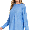 Zenana Soft Melange Hacci Round-Neck Long Sleeve T-Shirt - OCEAN BLUE