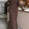 Off-Shoulder Scarf Bodycon Maxi Dress - Brown