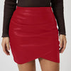 Ruched Asymmetrical Hem Skirt - Scarlet