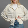 Umgee Two-Way Jacquard Zip-Up Jacket - OATMEAL