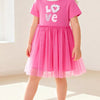 Children's Love Round Neck Tulle Dress - Fuchsia Pink