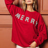 BiBi Merry Glitter Christmas Drop Shoulder Top - RED