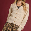 Umgee Chunky Cable Knit V-Neck Button-Up Cardigan - ECRU