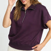 Umgee Full Size Half-Zip Short Sleeve Top Plus Size - PLUM