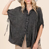 Mittoshop Mineral Wash Loose Fit Button Down Shirt - WASHED BLACK