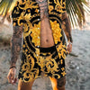 Men's Plus Size Printed Short Sleeve Shirt and Shorts Set - Gold
