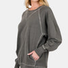 Zenana Round Neck Long Sleeve Sweatshirt - Black