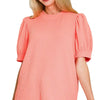Zenana Raised Rib Puff Sleeve Top - CORAL