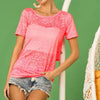 BiBi Burn Out Knit Top with Back Double Twist Detail - NEON PINK