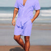 Men's Full Size Short Sleeve Shirt and Shorts Set Plus Size - Purple