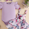 Children's Ruffled Bodysuit and Dress Set with Headband - Purple