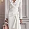Ruched Surplice Long Sleeve Dress - White