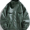 Men's Plus Size Leather Bomber Jacket - Green