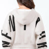 American Bazi Letter Graphic Long Sleeve Drawstring Cropped Hoodie - ALMOND/BLACK