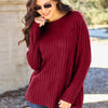 Basic Bae Full Size Ribbed Round Neck Long Sleeve Knit Top - Scarlet