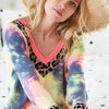 BiBi Tie Dye Terry V-Neck Top - CHARCOAL TIE DYE