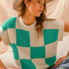 SO ME Check Plaid Casual Sweater Top - JADE/IVORY