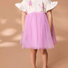 Children's Round Neck Ruffled Tulle Dress - Pink